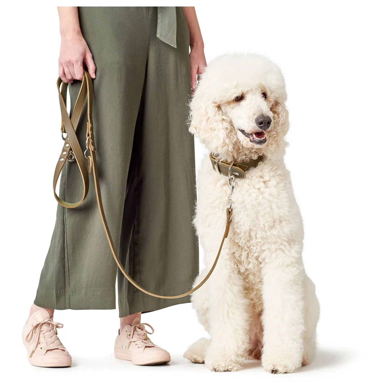 Hunter Verstelbare Looplijn Leder Olijfgroen - Hondenriem - Afbeelding 2