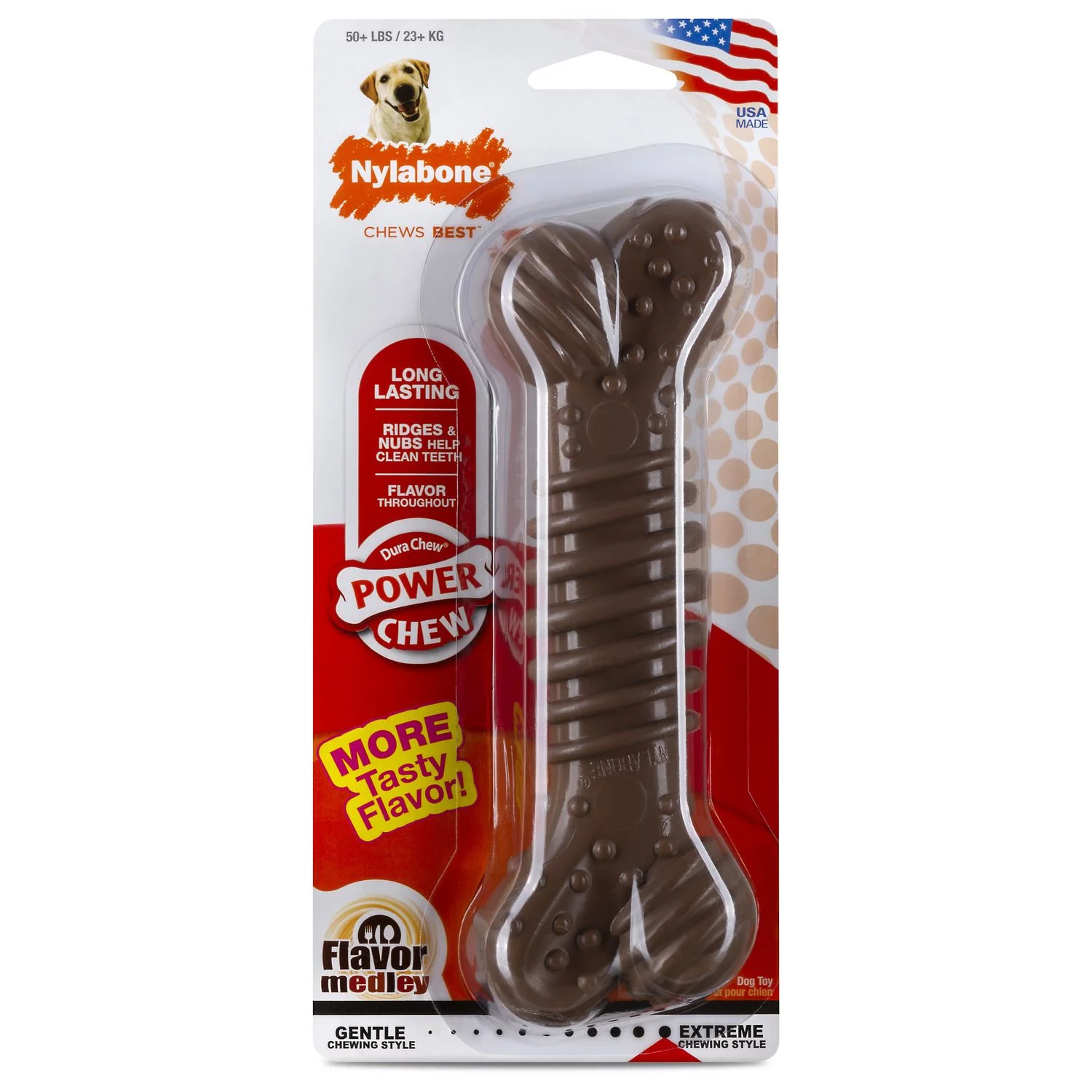 Nylabone Dura Chew Power Flavor Medley - Hondenspeelgoed - Bruin Voor Honden Tot 23kg Xl