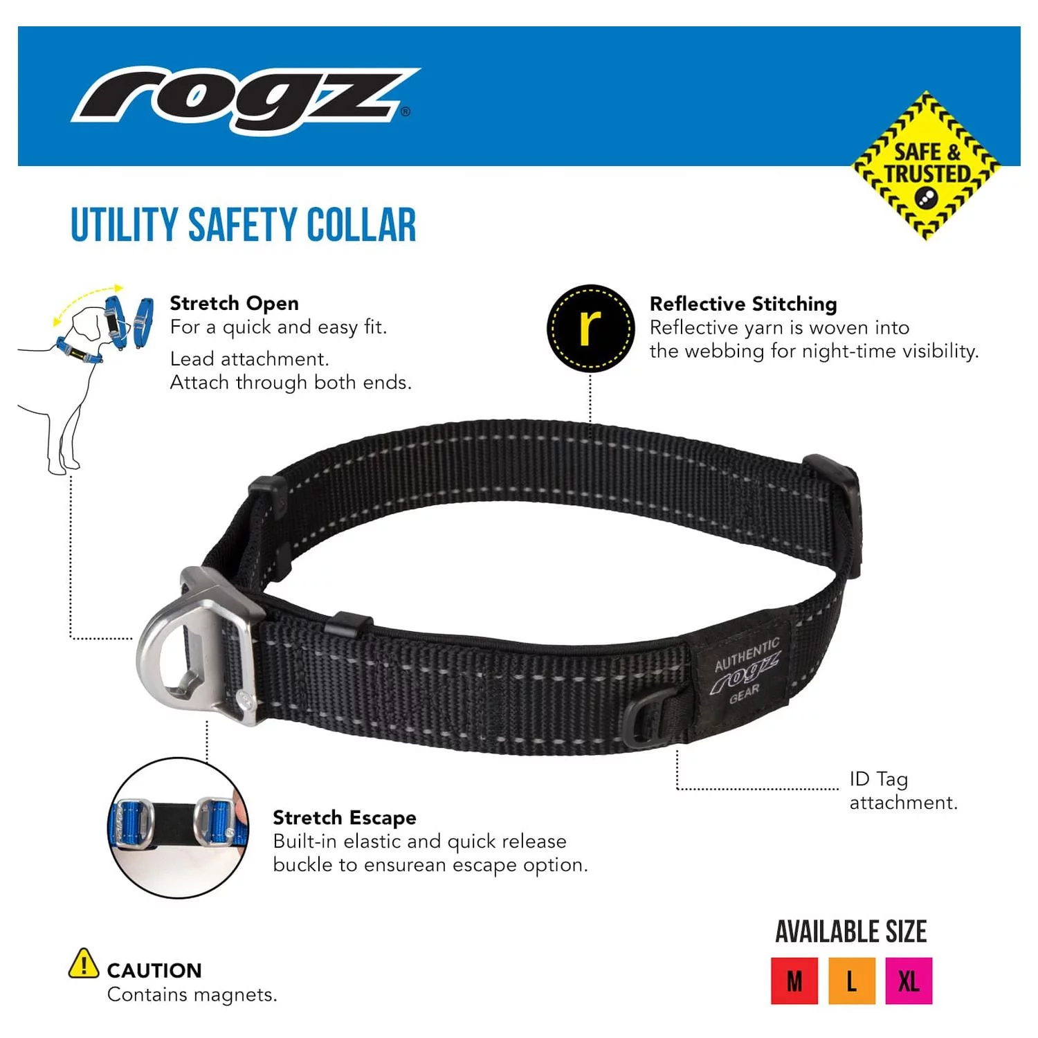Rogz Utility Safety Halsband - Hondenhalsband - 33-48x2 Cm Geel L - Afbeelding 2