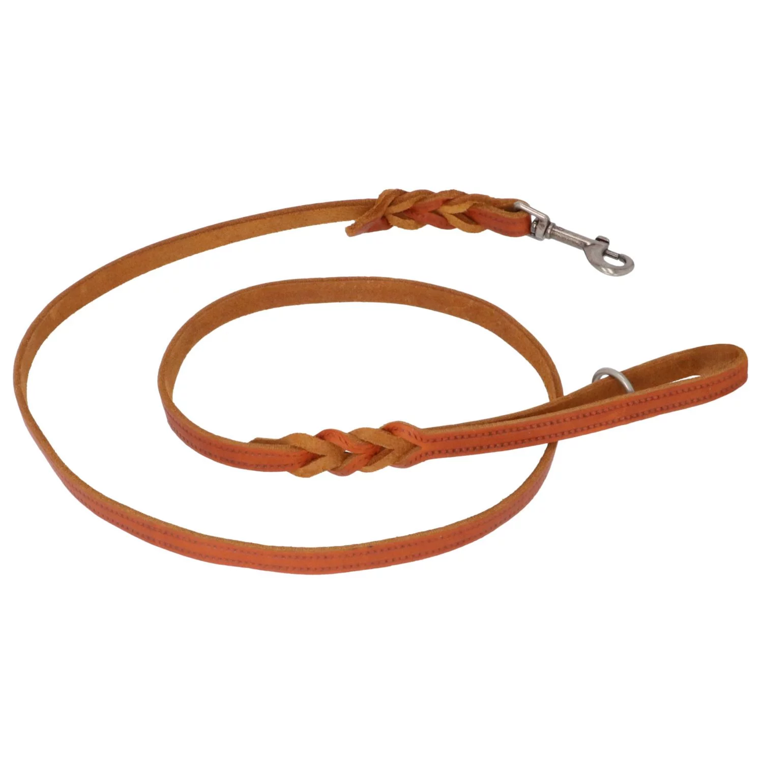 Adori Looplijn Vetleer Met Vlecht Cognac - Hondenriem - Afbeelding 2