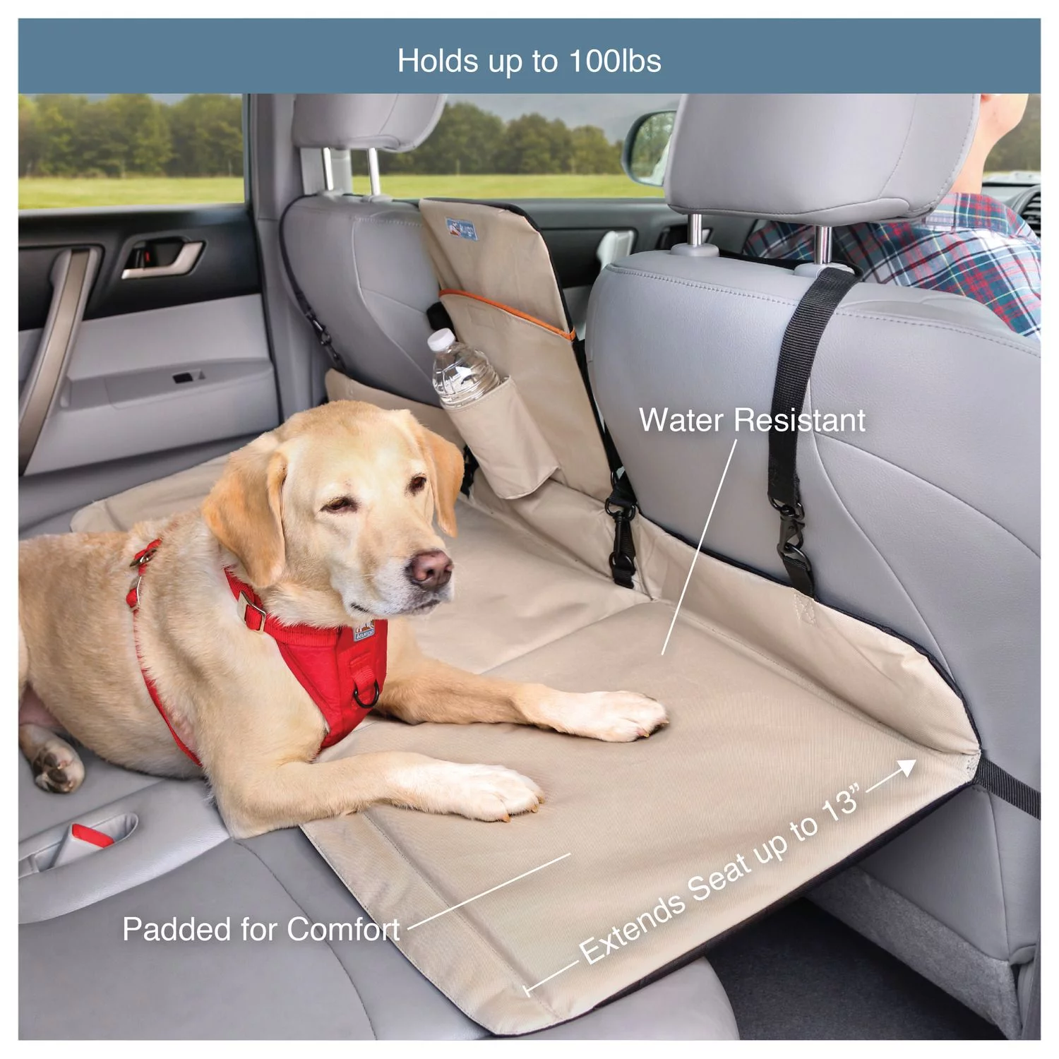 Kurgo Backseat Bridge - Hondenautoaccessoire - 132x40 Cm Beige Zwart Tot 45 Kg - Afbeelding 5