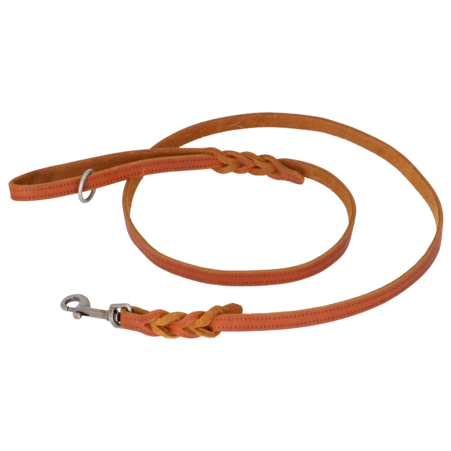 Adori Looplijn Vetleer Met Vlecht Cognac - Hondenriem