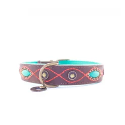 Dwam Halsband Joplin Bruin&Turquoise&Oranje - Hondenhalsband