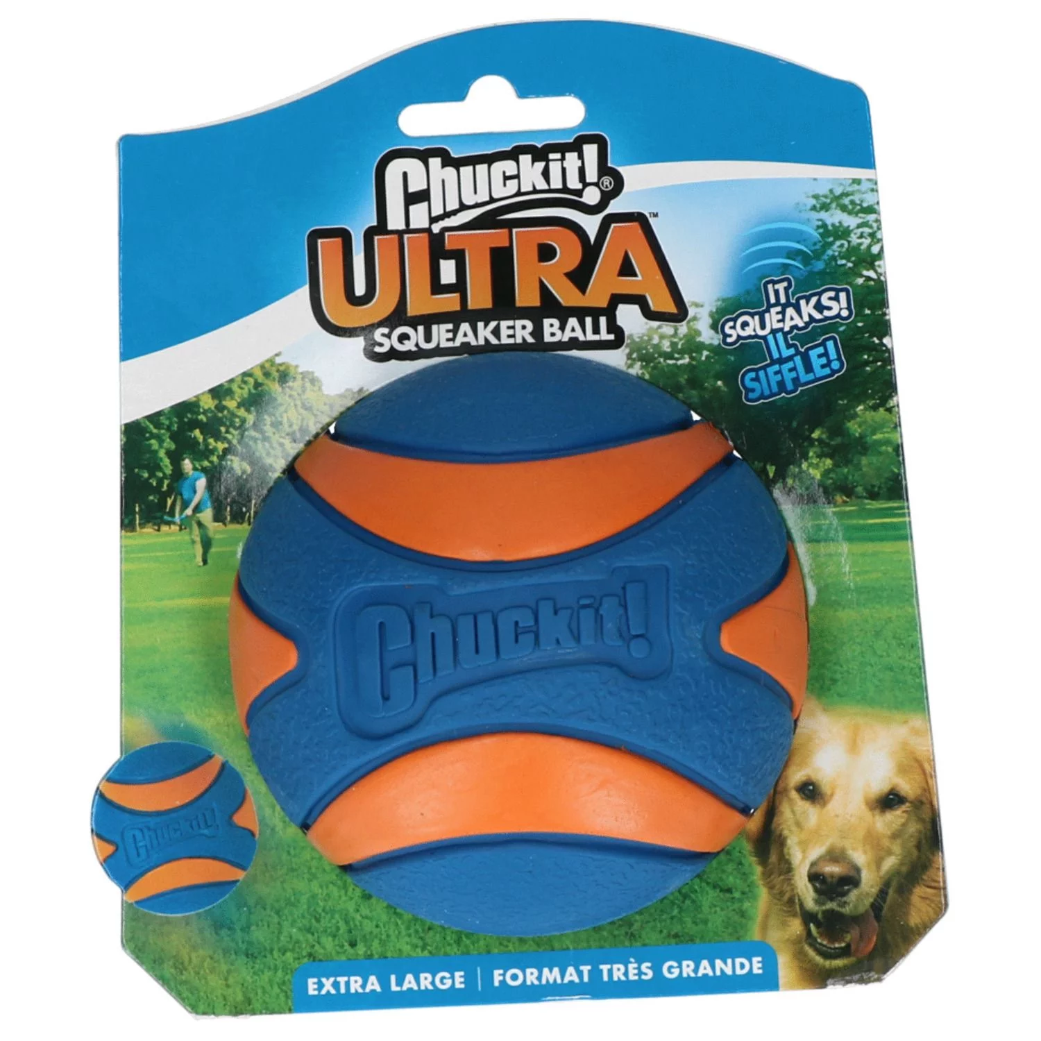 Chuckit! Chuckit Ultra Squeaker Ball - Hondenspeelgoed - Ø 9 Cm Blauw Oranje