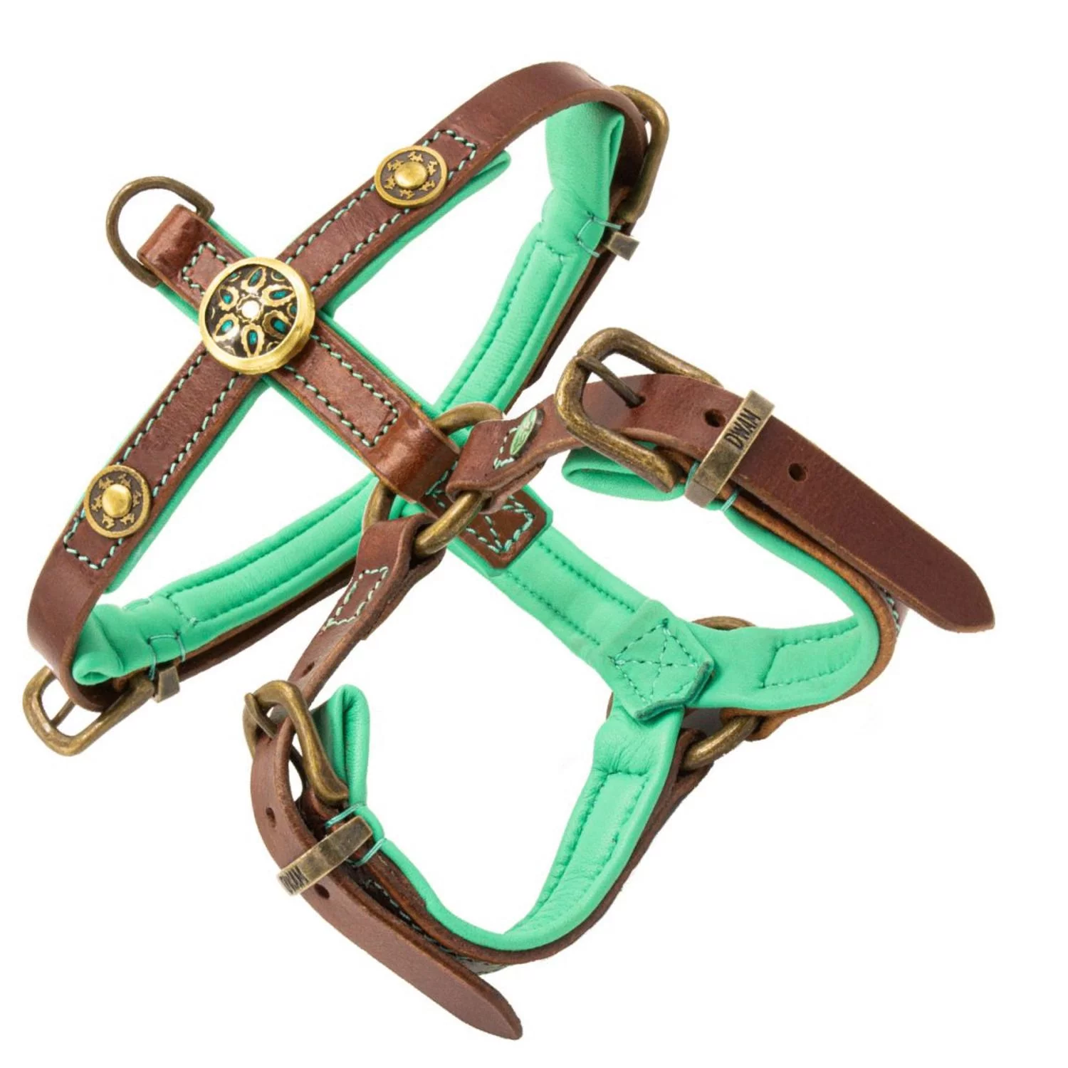 Dwam Hondentuig Rock Leer Bruin&Turquoise - Hondenharnas