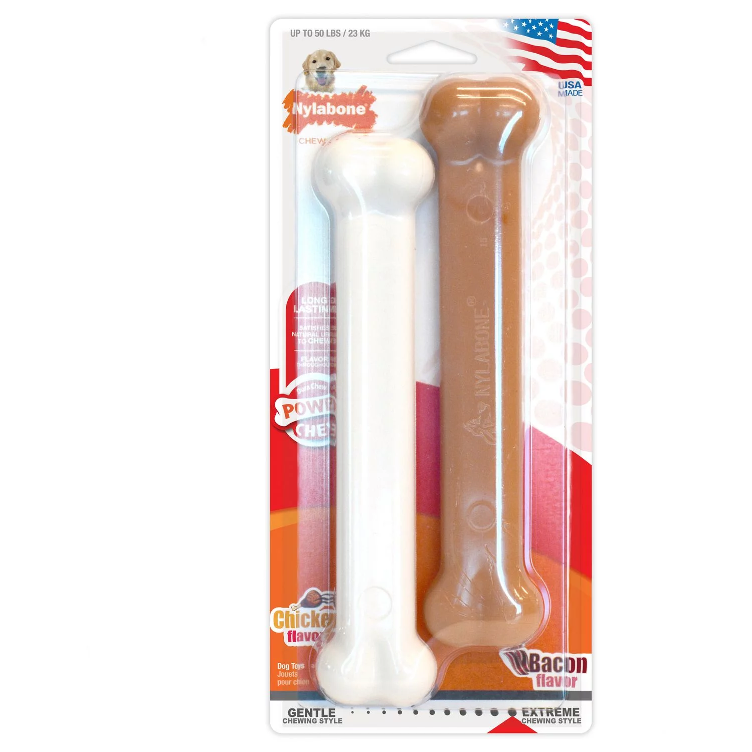 Nylabone Dura Chew Bacon And Chicken - Hondenspeelgoed - Kip Bacon Wit Roze Voor Honden Tot 23 Kg L