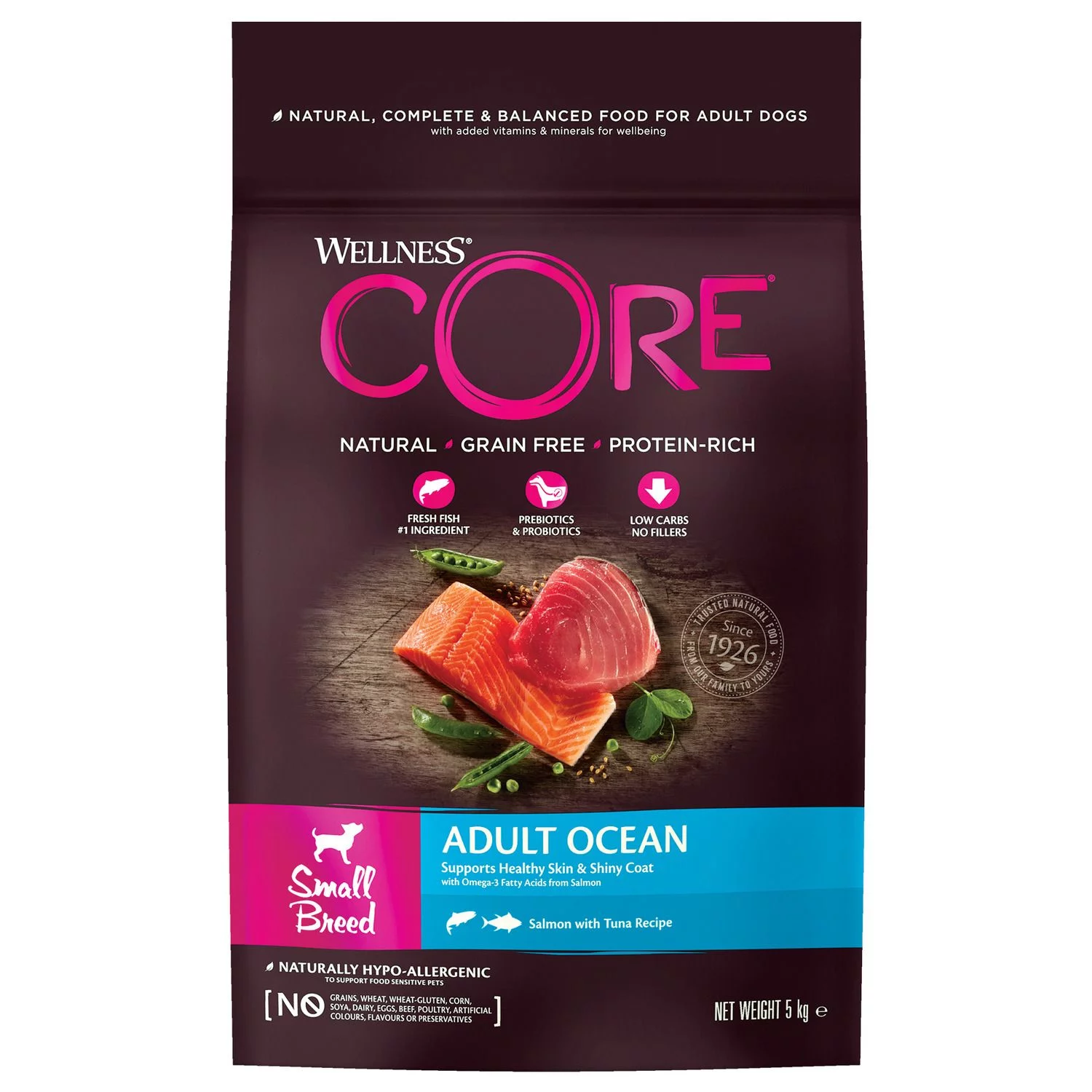 Wellness Core Grain Free Dog Small Breed Adult Ocean - Hondenvoer - Zalm Tonijn 5 Kg
